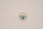 Vintage Sterling Silver Blue Opal &amp; White Topaz Dome Ring