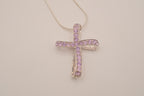 Sterling silver amethyst ribbon-style cross pendant necklace