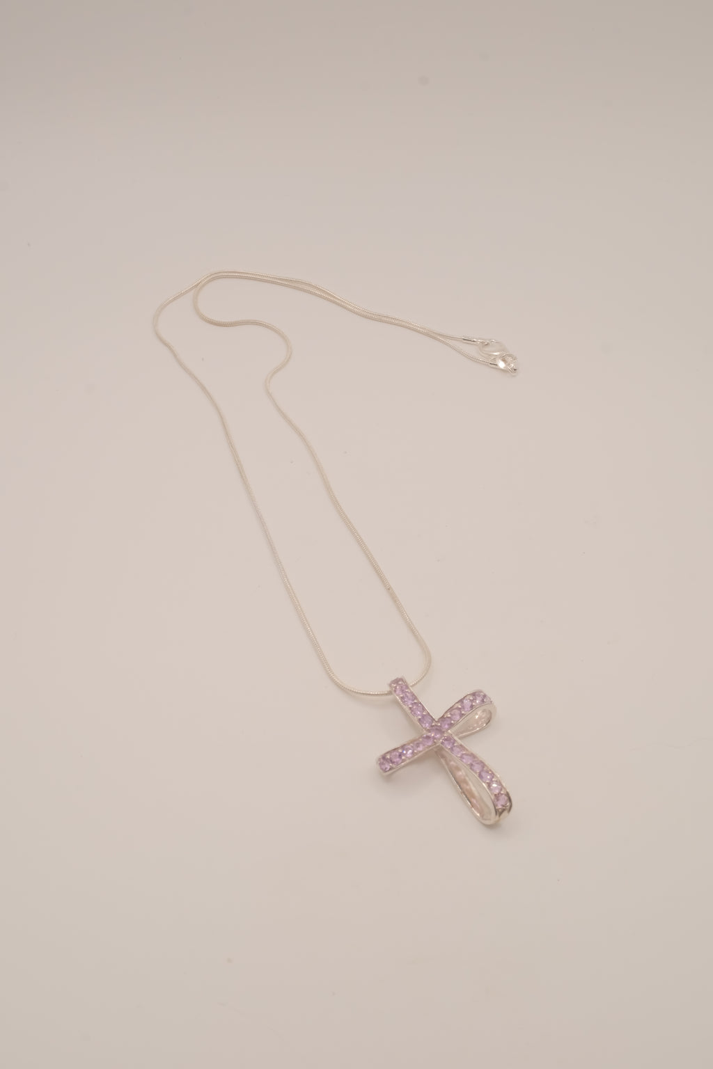 Sterling silver amethyst ribbon-style cross pendant necklace