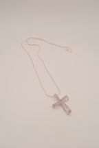 Sterling silver amethyst ribbon-style cross pendant necklace