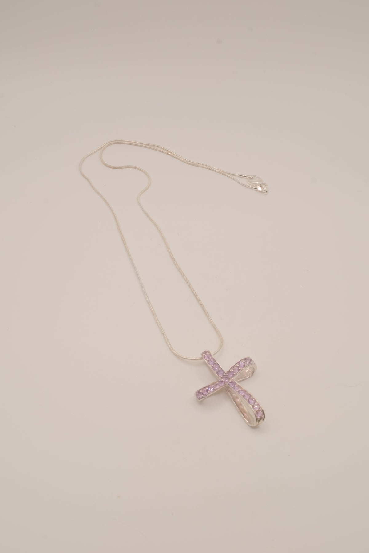 Sterling silver amethyst ribbon-style cross pendant necklace