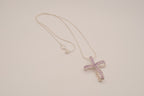 Sterling silver amethyst ribbon-style cross pendant necklace