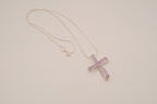 Sterling silver amethyst ribbon-style cross pendant necklace