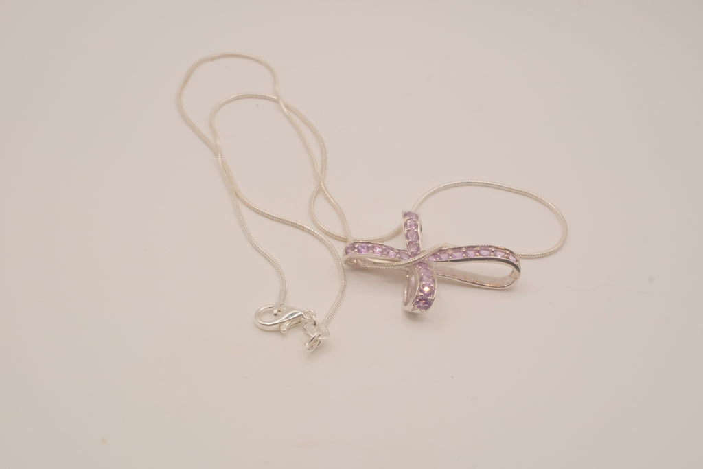 Sterling silver amethyst ribbon-style cross pendant necklace