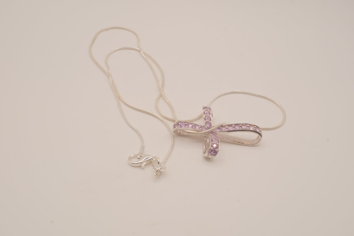 Sterling silver amethyst ribbon-style cross pendant necklace