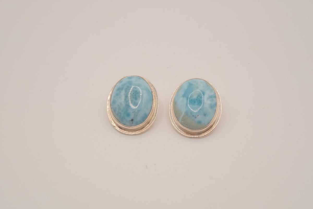 Sterling silver oval Larimar clip on earrings
