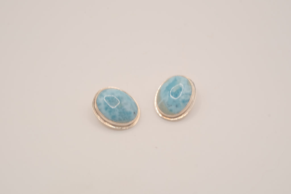 Sterling silver oval Larimar clip on earrings