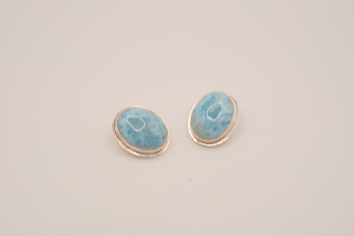 Sterling silver oval Larimar clip on earrings