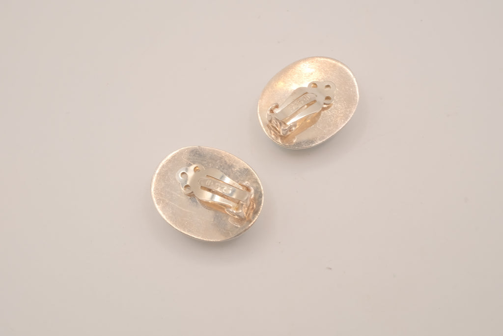 Sterling silver oval Larimar clip on earrings