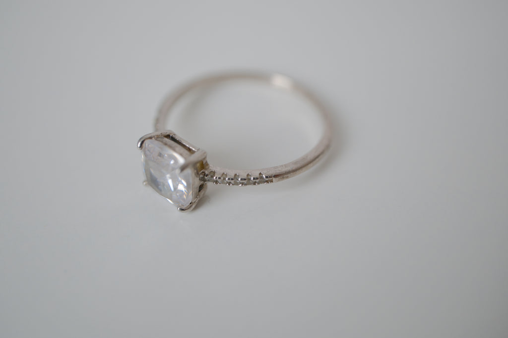 Sterling silver cushion-cut solitaire ring