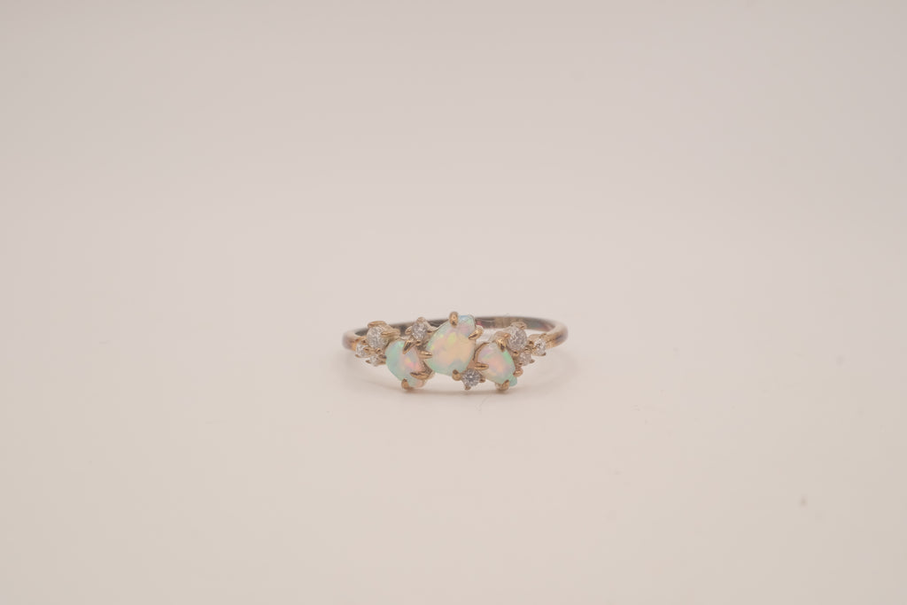 Vintage Sterling Silver asymmetric opal cluster ring
