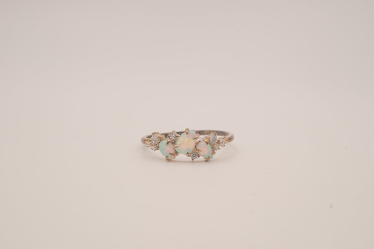 Vintage Sterling Silver asymmetric opal cluster ring