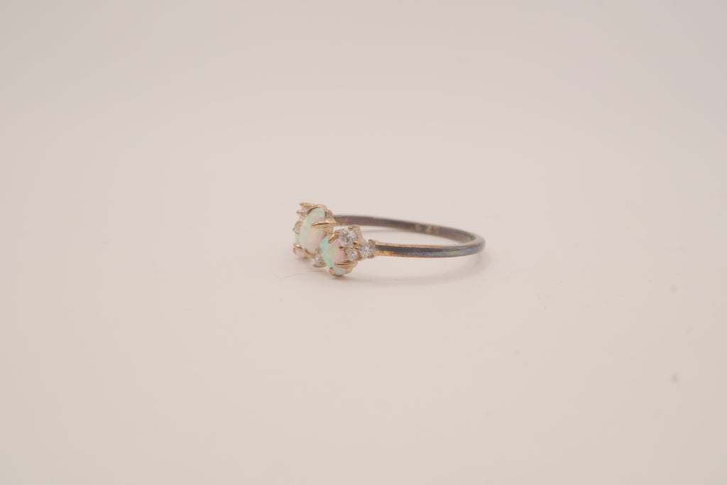 Vintage Sterling Silver asymmetric opal cluster ring