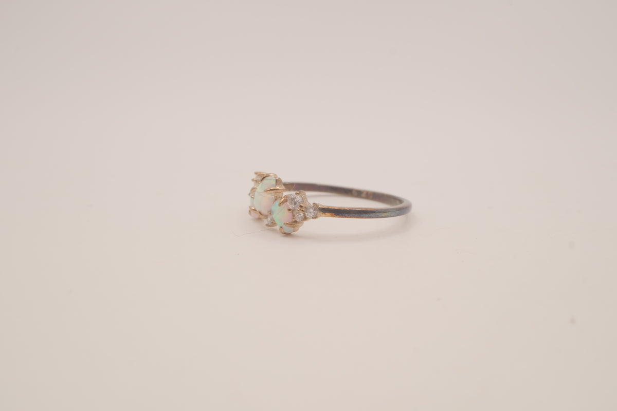 Vintage Sterling Silver asymmetric opal cluster ring