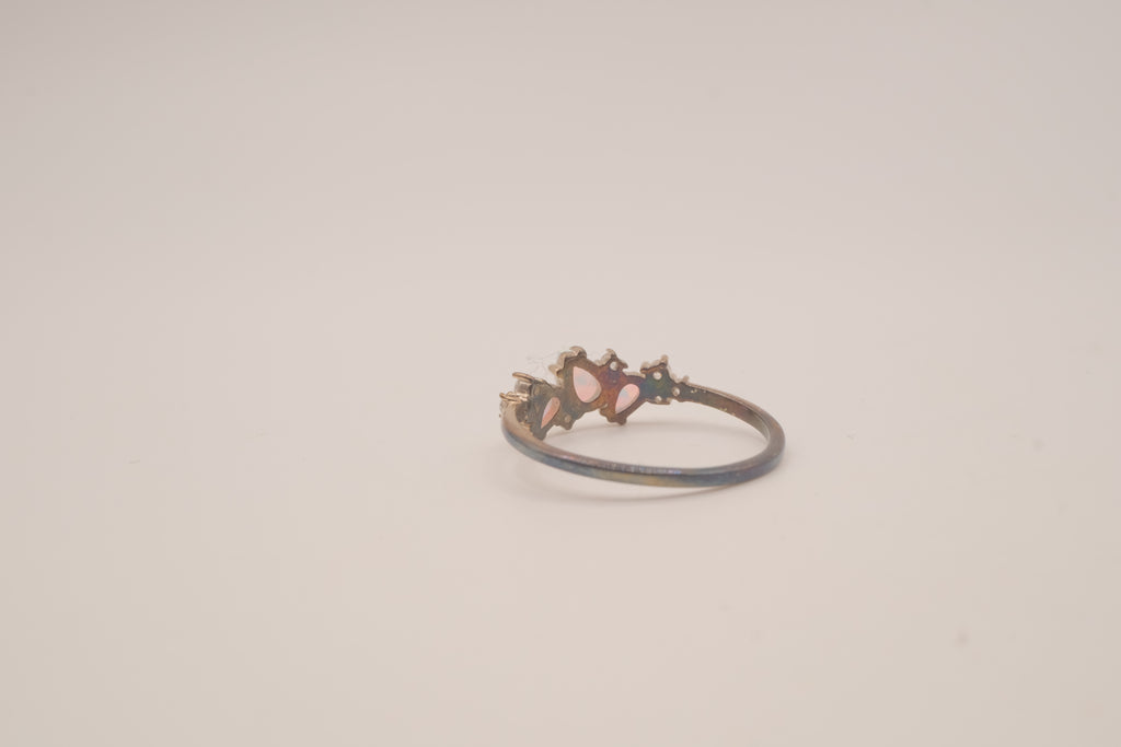 Vintage Sterling Silver asymmetric opal cluster ring