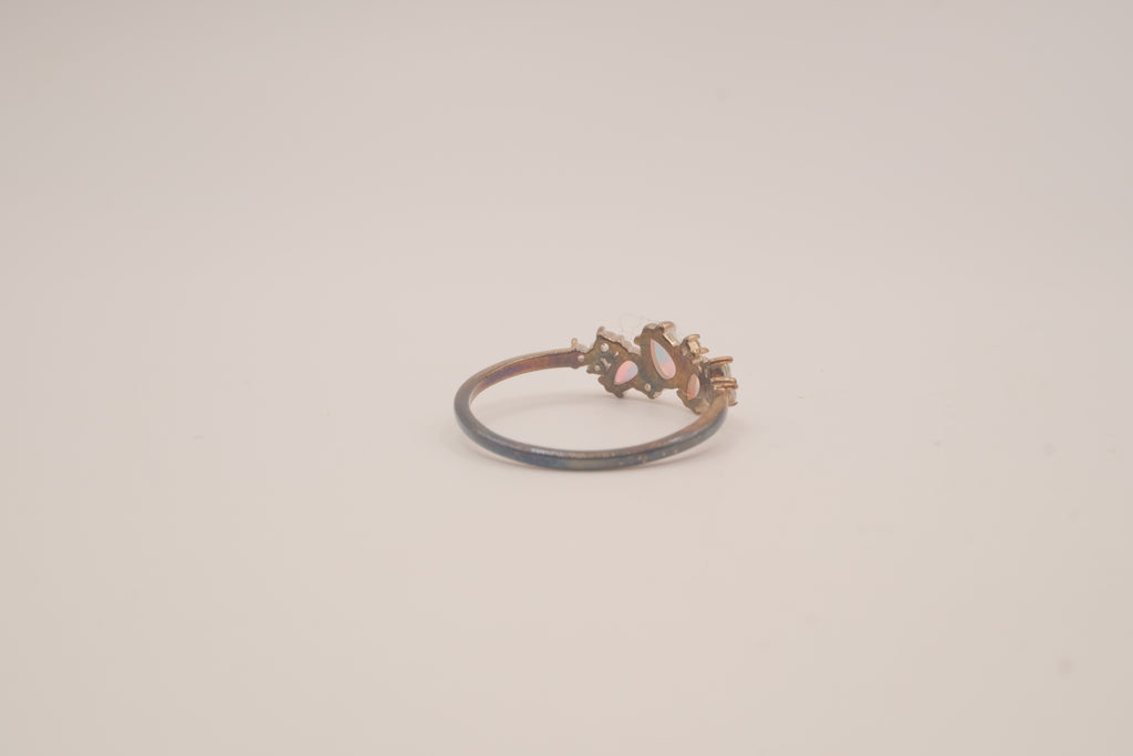Vintage Sterling Silver asymmetric opal cluster ring