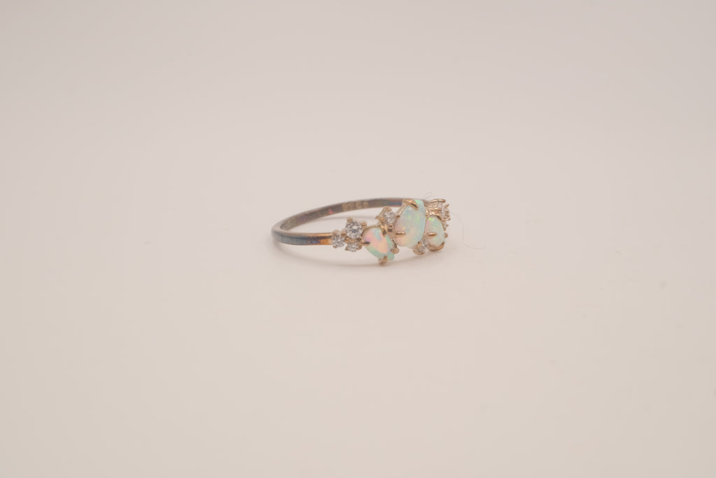 Vintage Sterling Silver asymmetric opal cluster ring