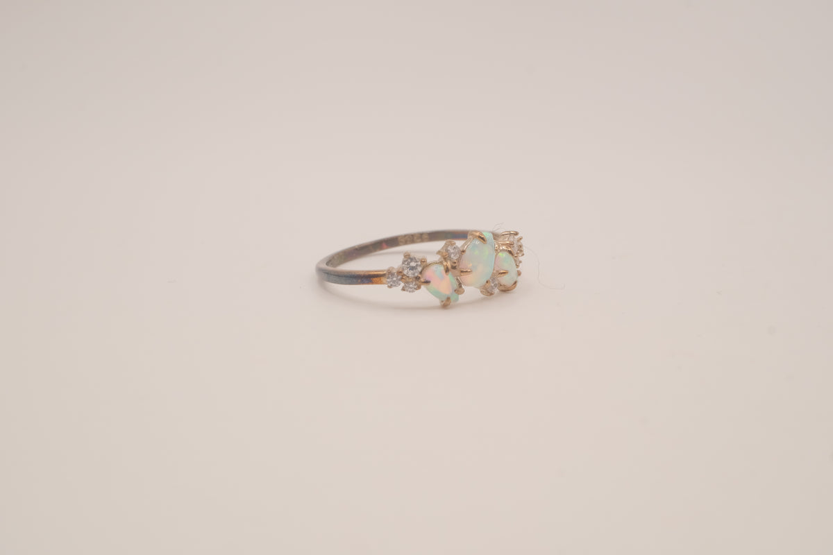 Vintage Sterling Silver asymmetric opal cluster ring