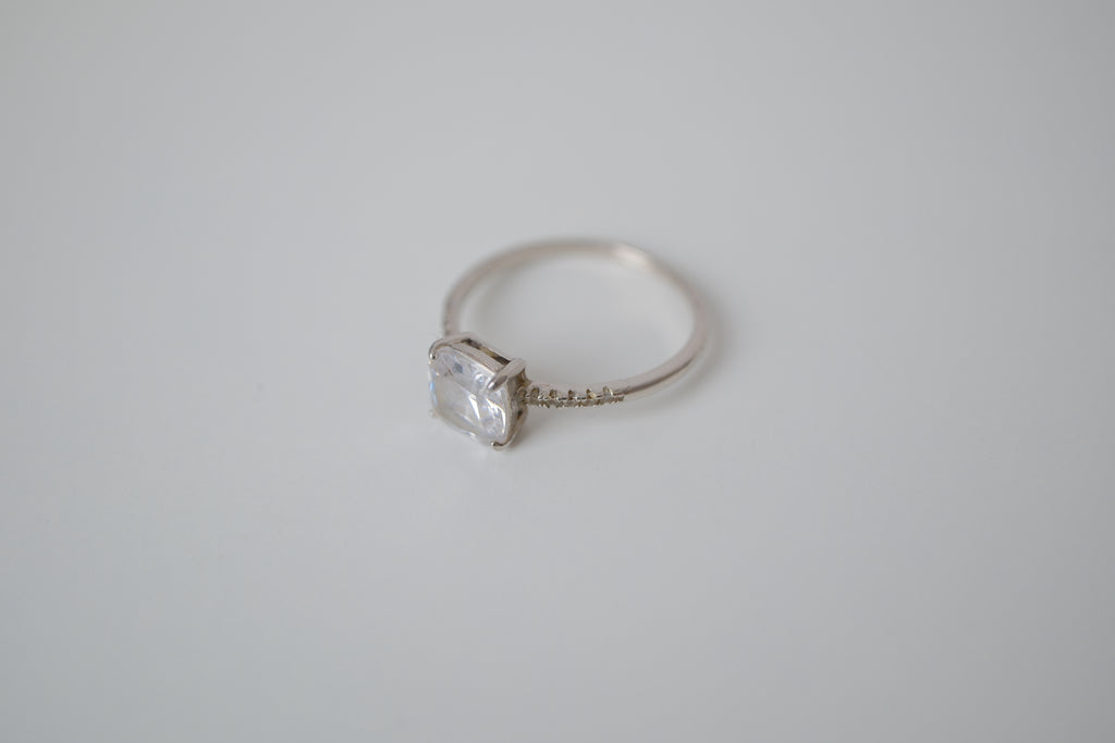 Sterling silver cushion-cut solitaire ring