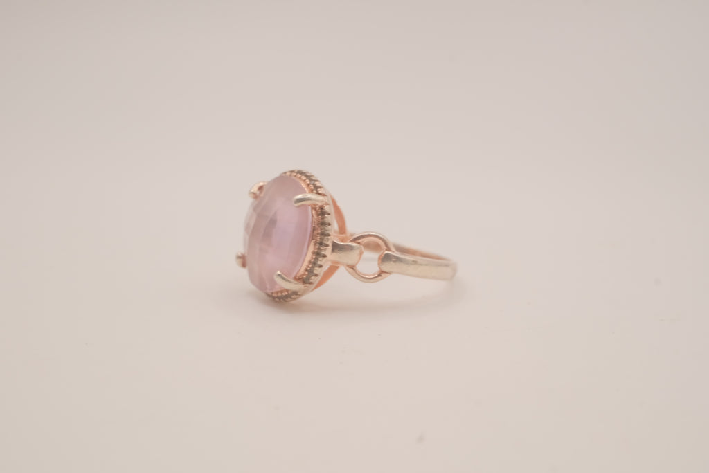 Vintage Sterling Silver Rose Quatrz cocktail ring