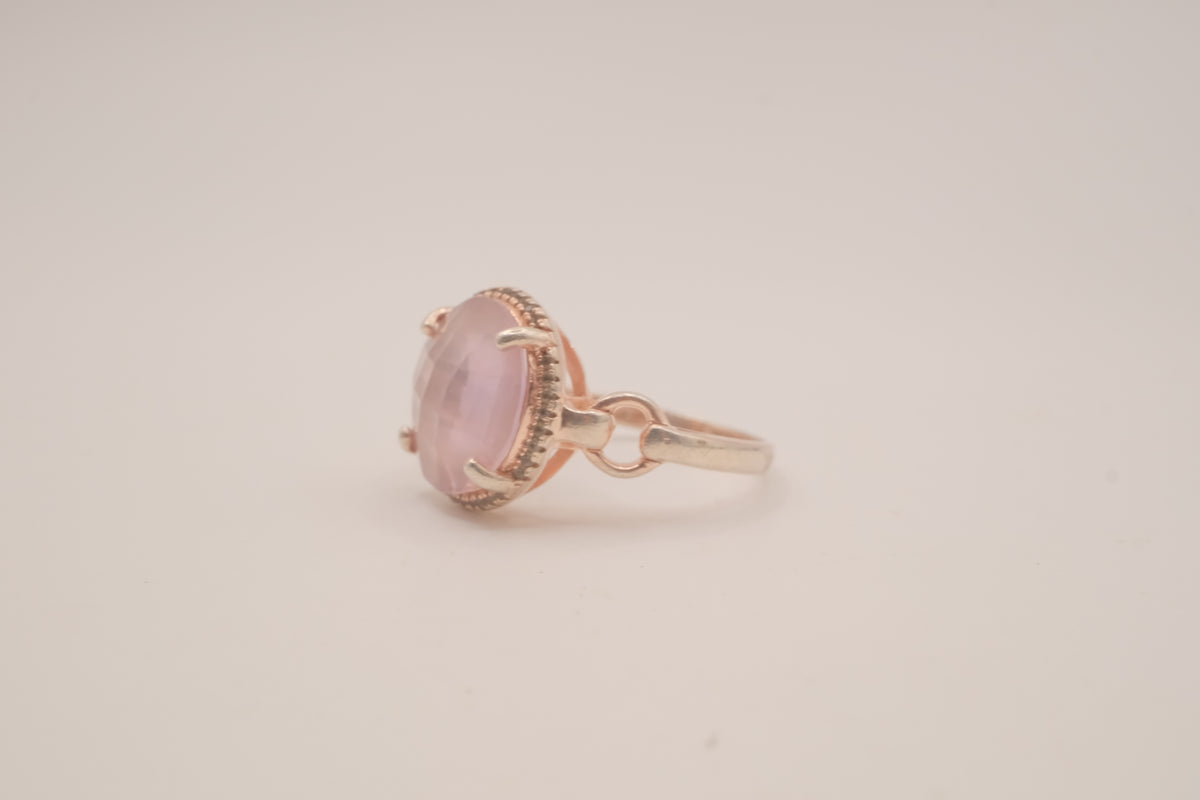 Vintage Sterling Silver Rose Quatrz cocktail ring