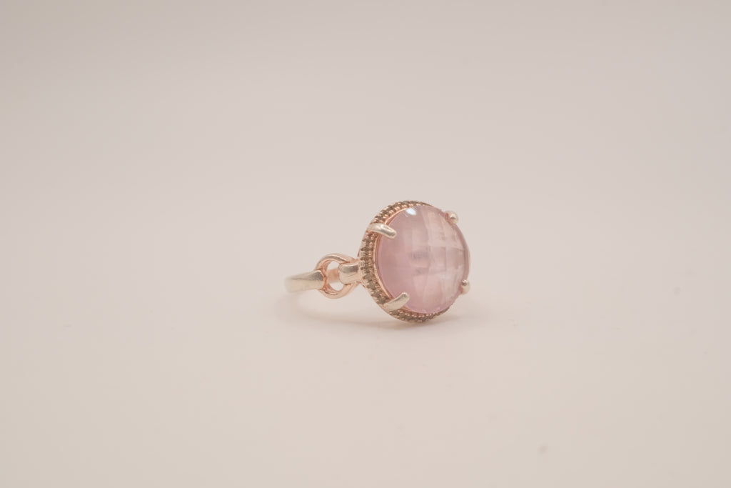 Vintage Sterling Silver Rose Quatrz cocktail ring