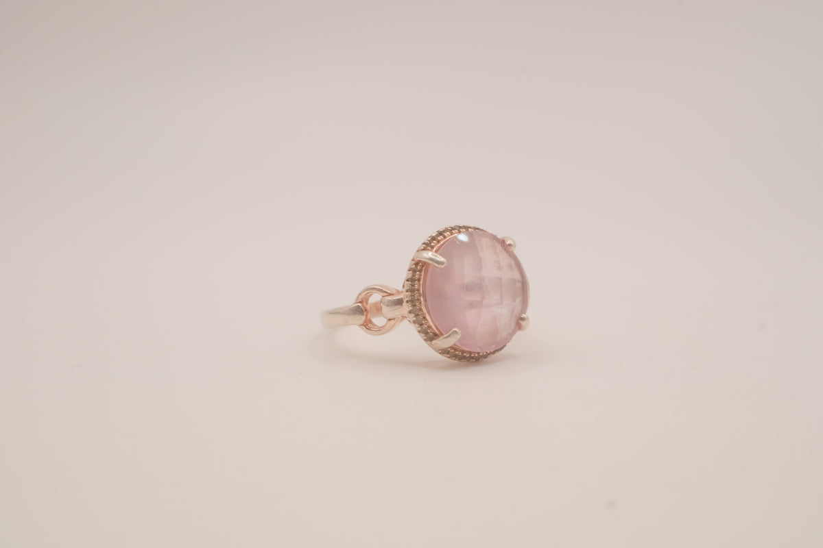 Vintage Sterling Silver Rose Quatrz cocktail ring