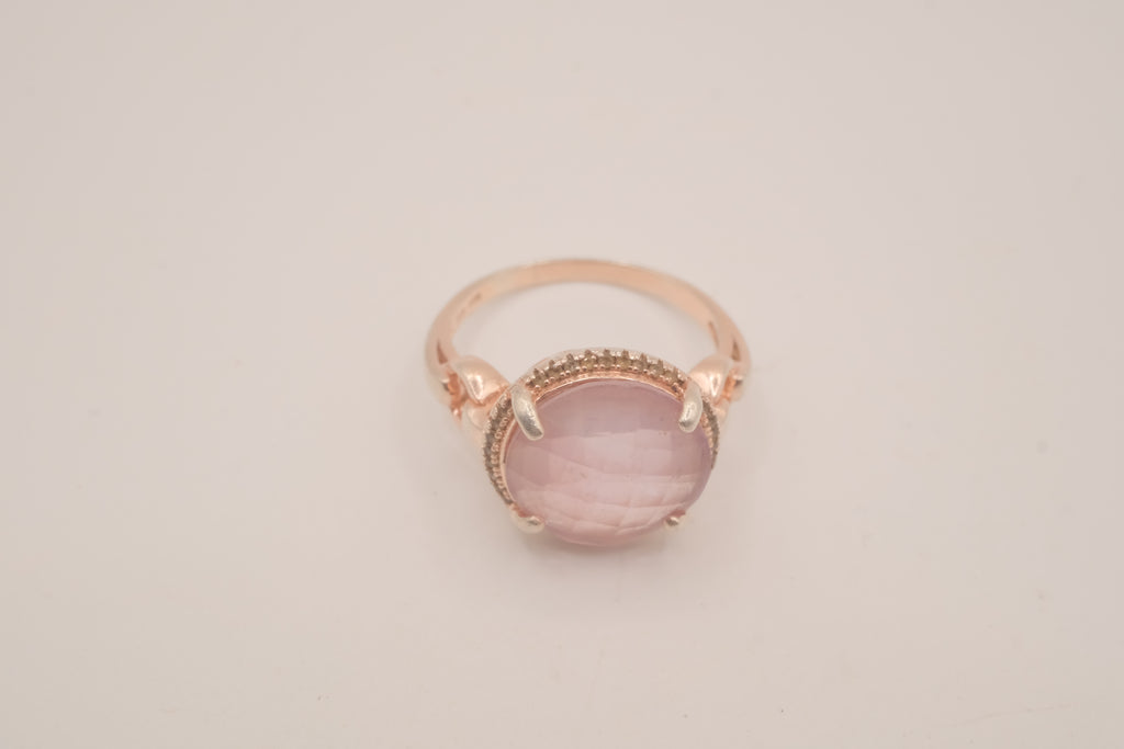 Vintage Sterling Silver Rose Quatrz cocktail ring
