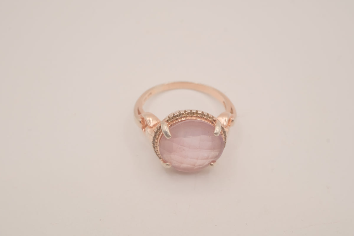 Vintage Sterling Silver Rose Quatrz cocktail ring