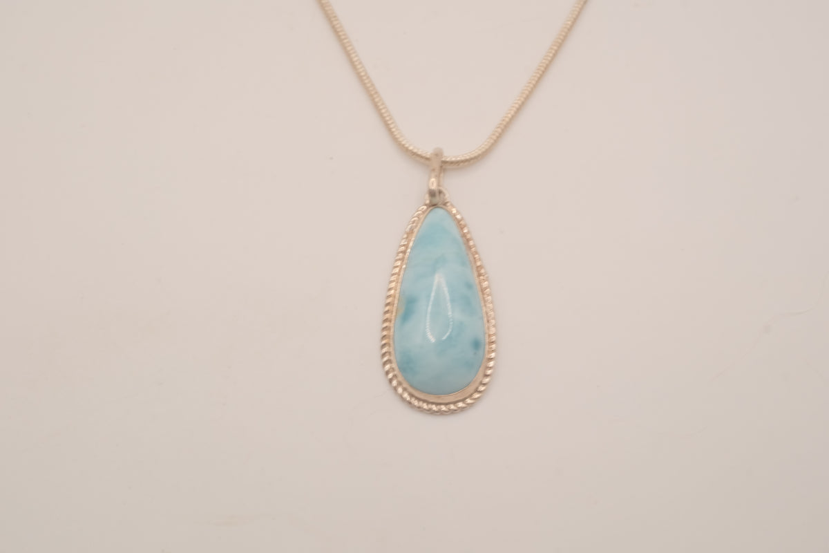 Sterling silver teardrop larimar pendant necklace