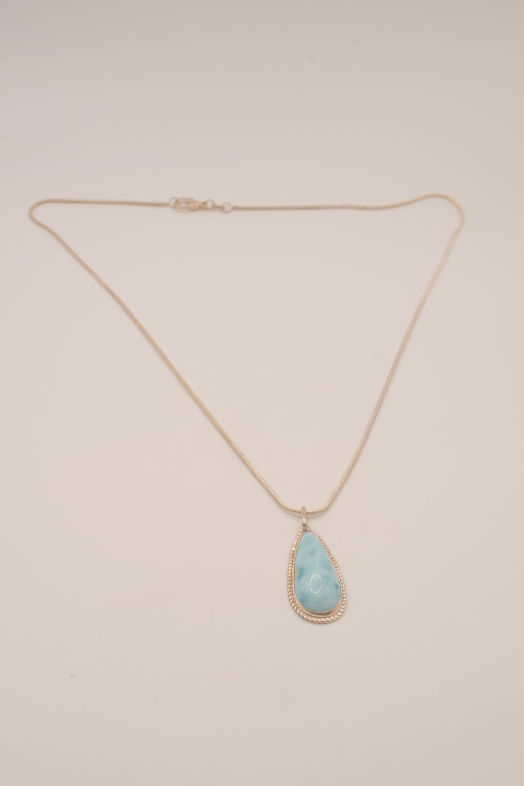 Sterling silver teardrop larimar pendant necklace