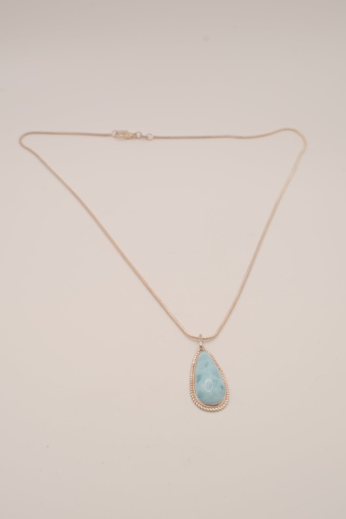 Sterling silver teardrop larimar pendant necklace