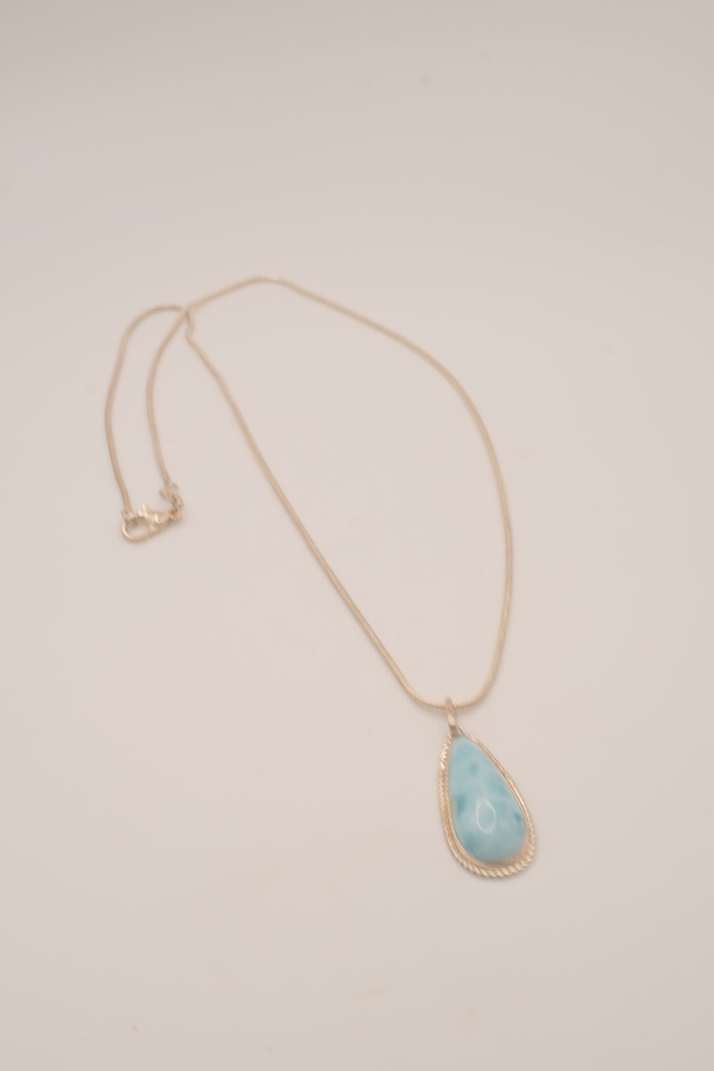 Sterling silver teardrop larimar pendant necklace