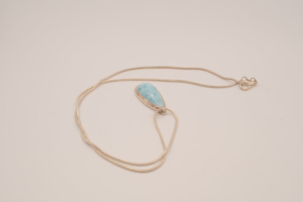 Sterling silver teardrop larimar pendant necklace