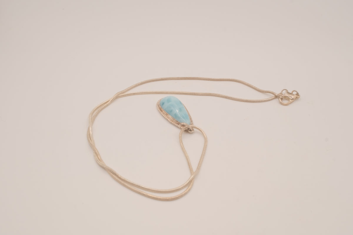 Sterling silver teardrop larimar pendant necklace