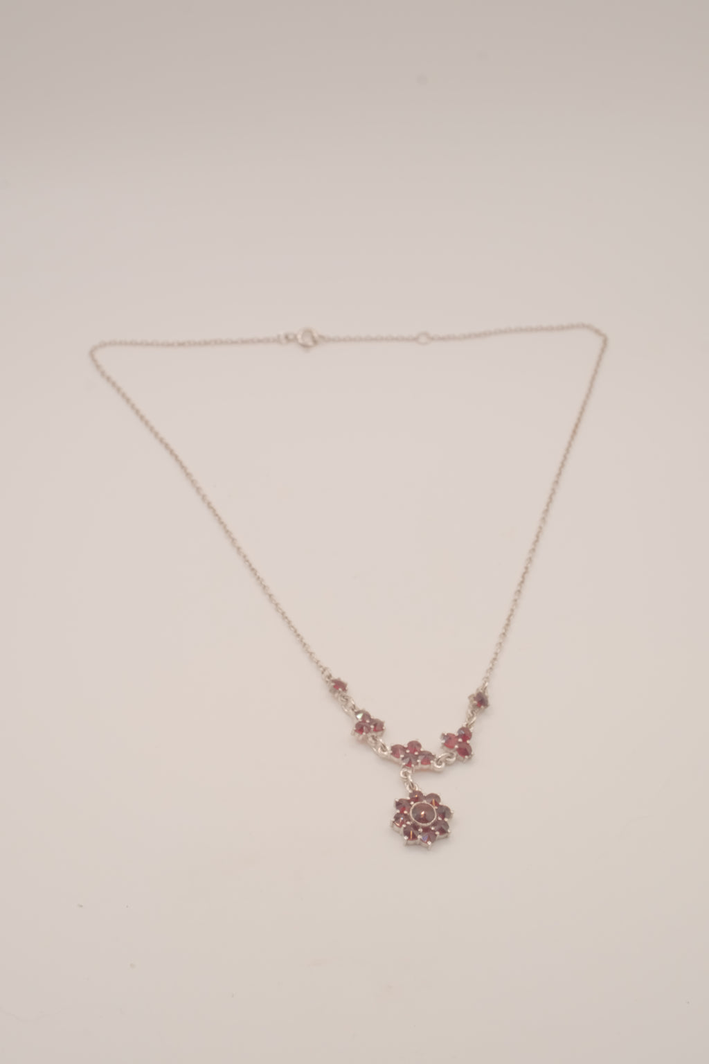 Vintage Bohemian Sterling silver garnet cluster drop necklace
