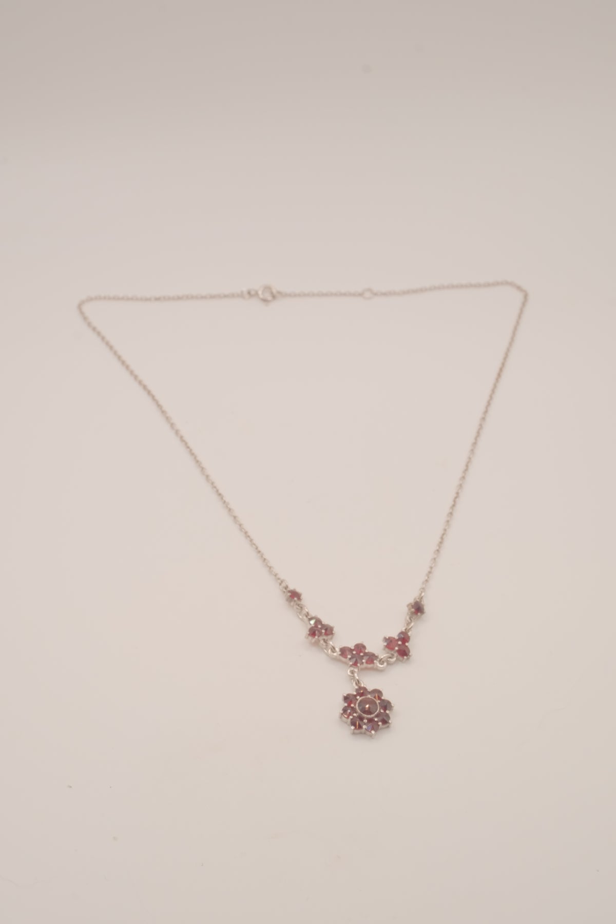 Vintage Bohemian Sterling silver garnet cluster drop necklace