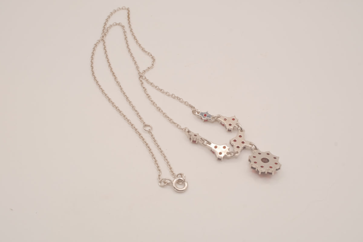 Vintage Bohemian Sterling silver garnet cluster drop necklace