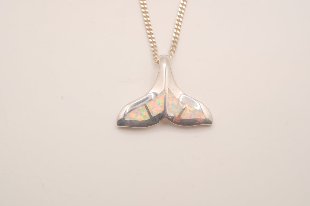 Vintage Sterling silver Opal Whale tail pendant necklace