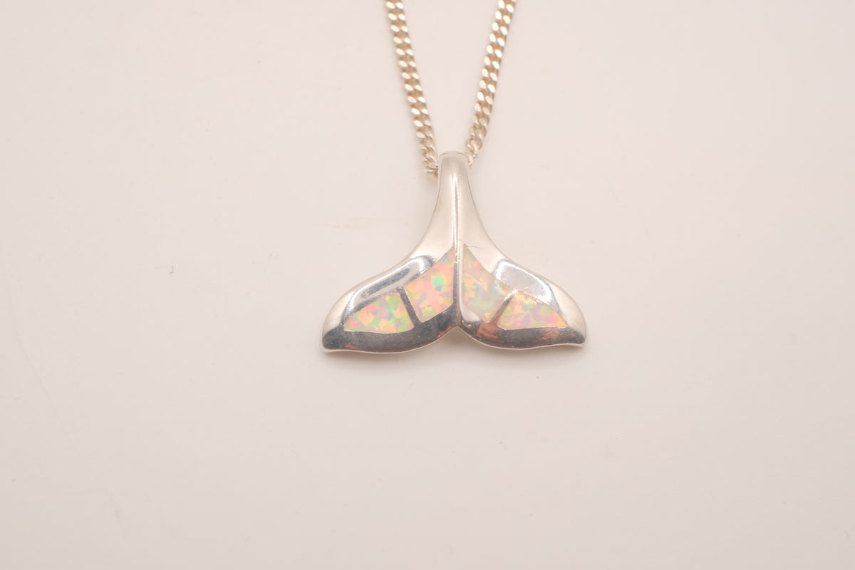 Vintage Sterling silver Opal Whale tail pendant necklace