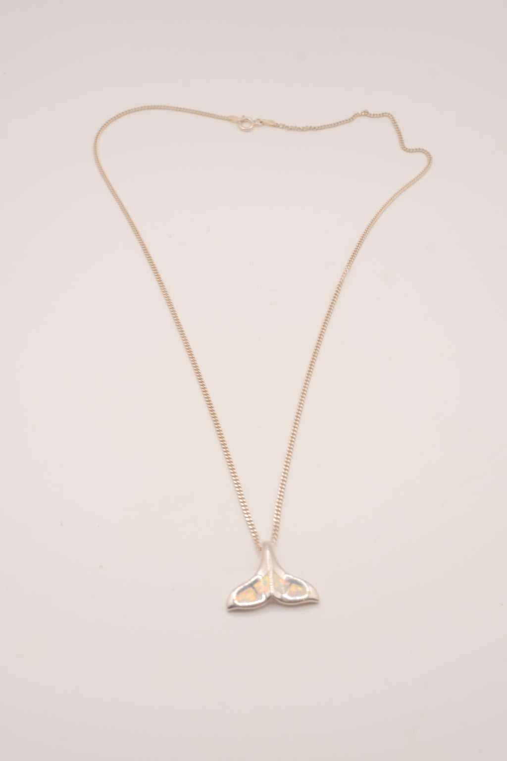 Vintage Sterling silver Opal Whale tail pendant necklace