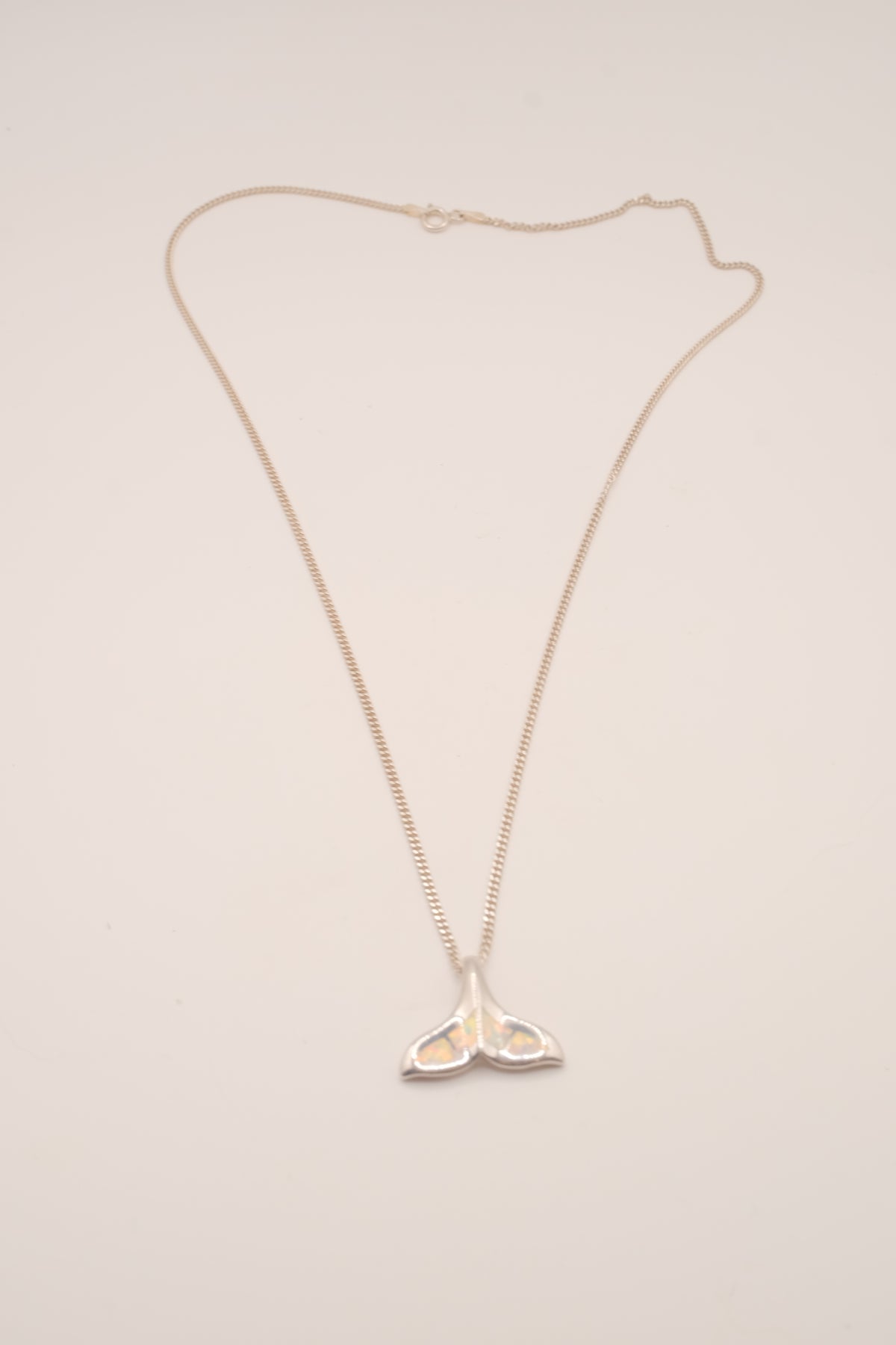 Vintage Sterling silver Opal Whale tail pendant necklace