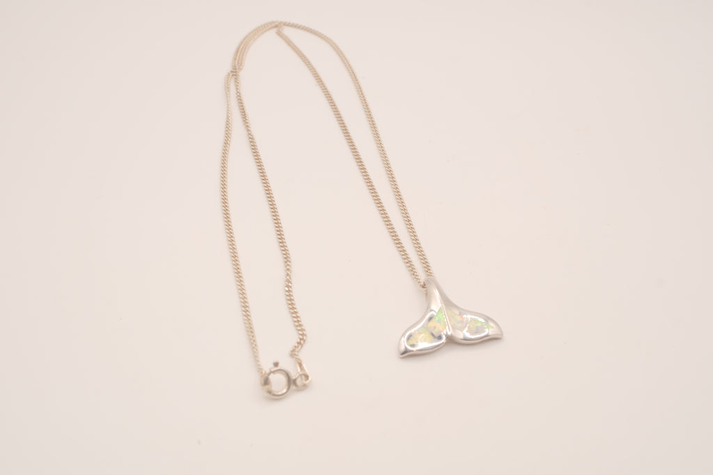 Vintage Sterling silver Opal Whale tail pendant necklace