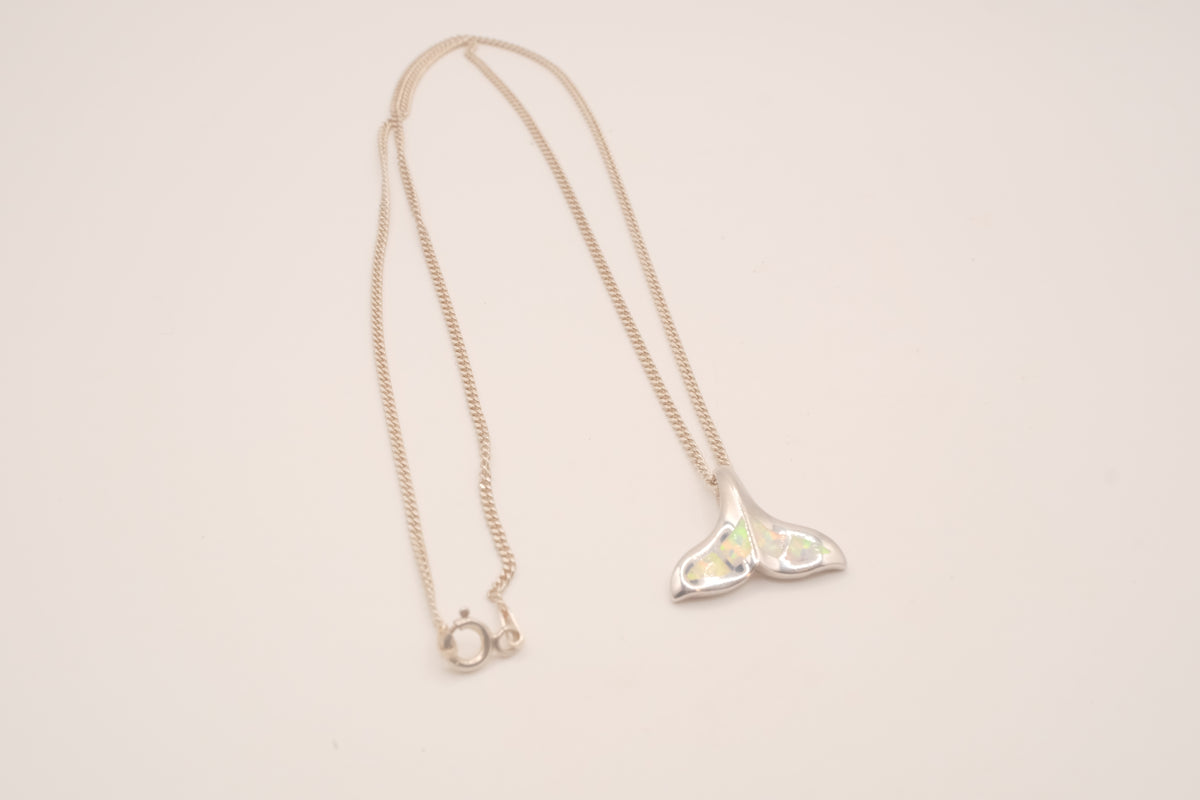 Vintage Sterling silver Opal Whale tail pendant necklace