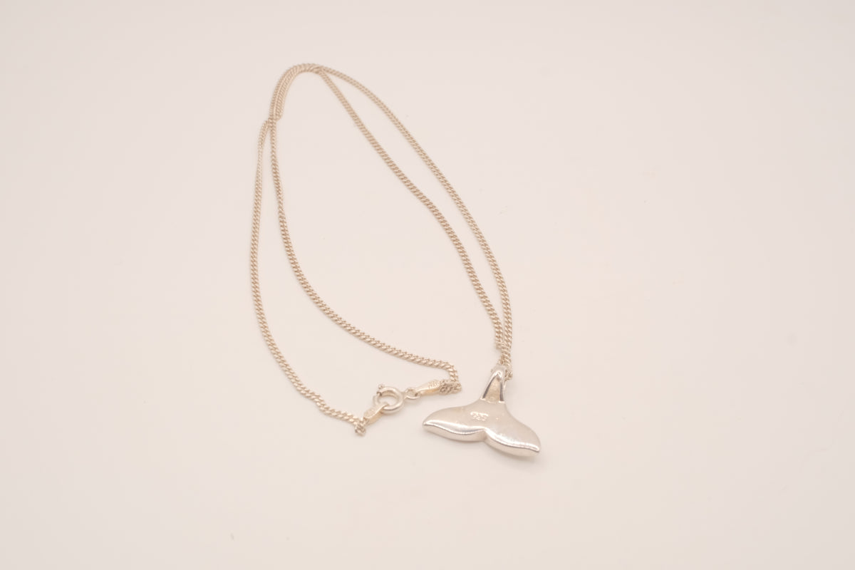Vintage Sterling silver Opal Whale tail pendant necklace
