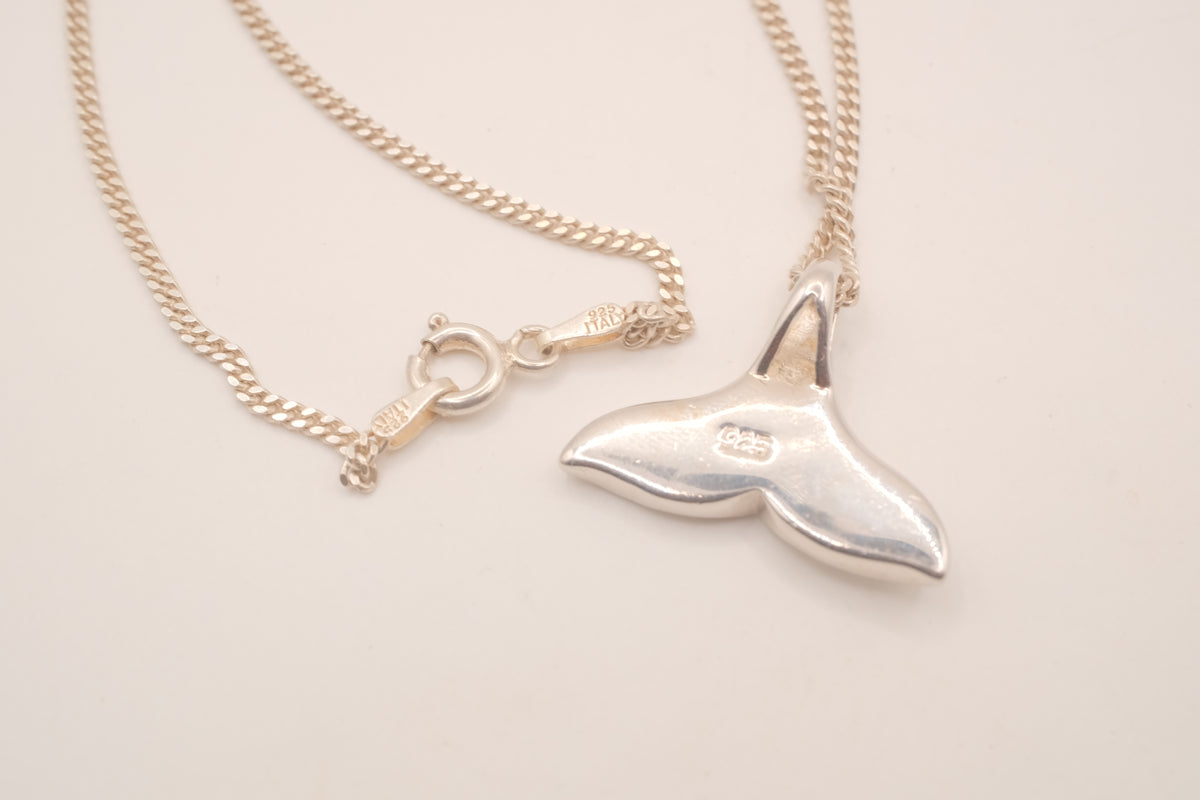 Vintage Sterling silver Opal Whale tail pendant necklace