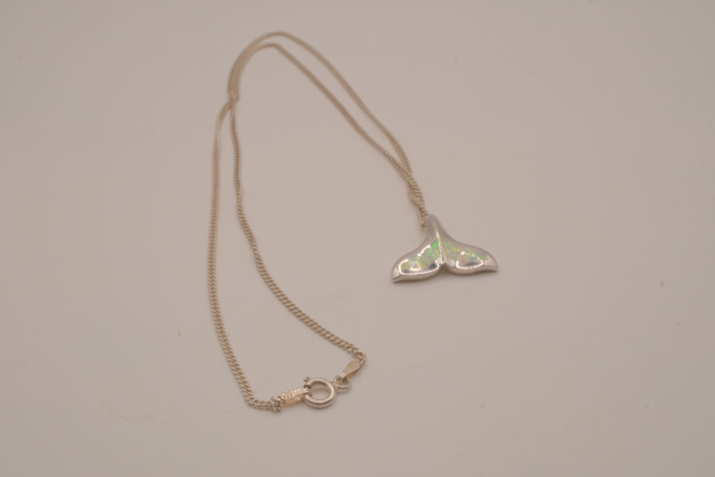 Vintage Sterling silver Opal Whale tail pendant necklace