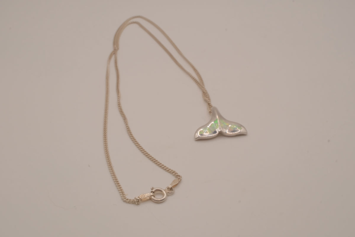 Vintage Sterling silver Opal Whale tail pendant necklace
