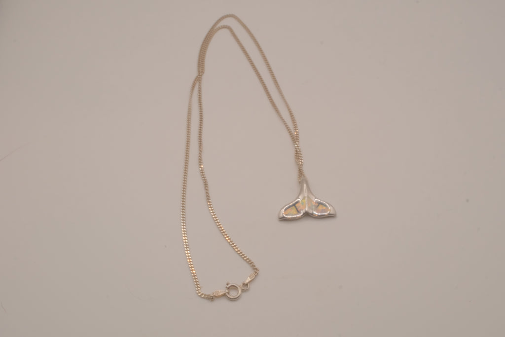 Vintage Sterling silver Opal Whale tail pendant necklace