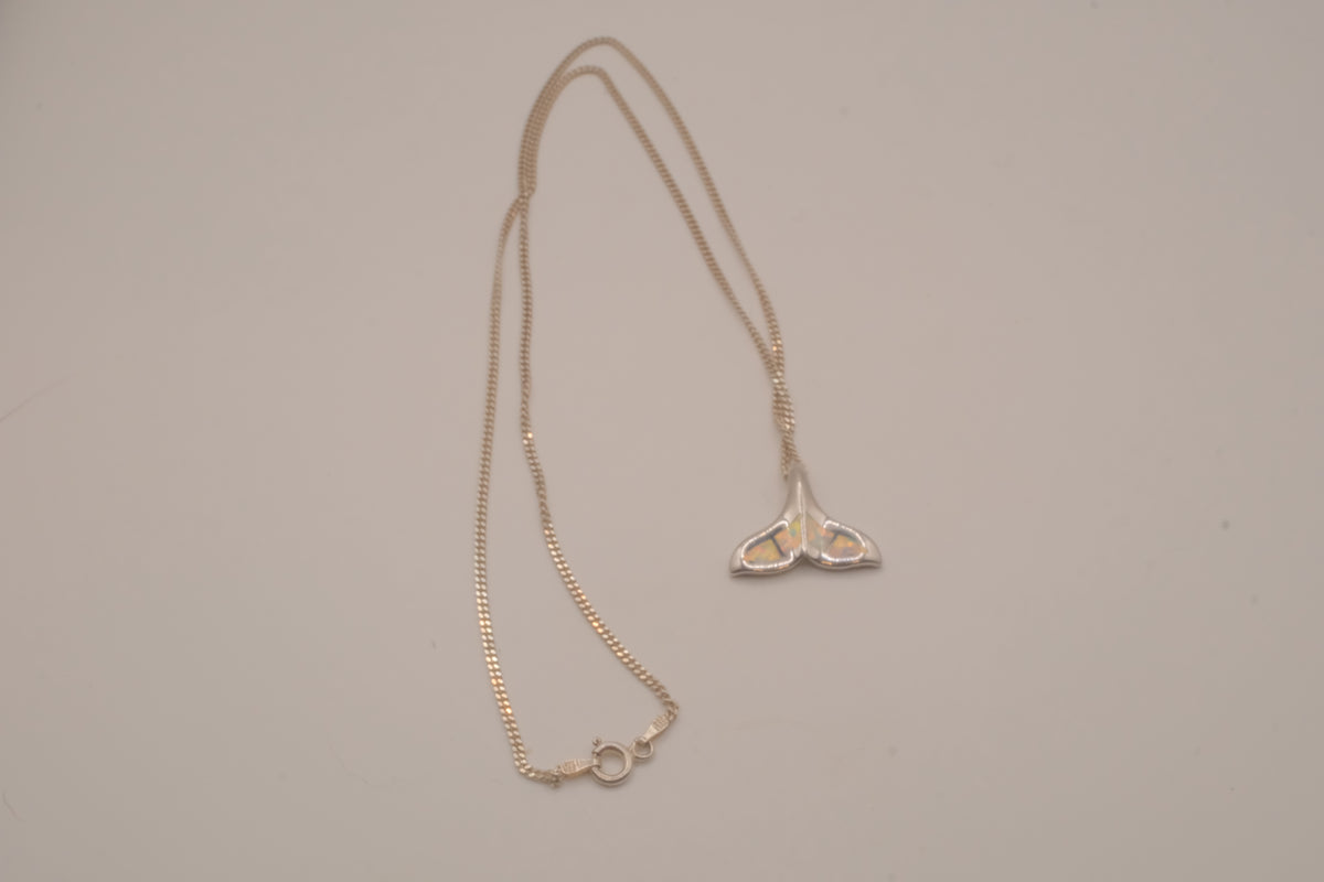 Vintage Sterling silver Opal Whale tail pendant necklace